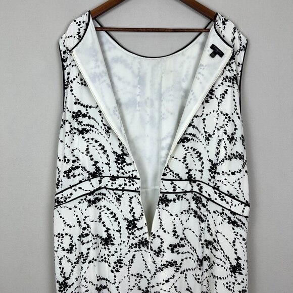 Talbots Midi Dress Womens 22W Ivory Black Floral Flounce‎ Hem Sleeveless Lined - Picture 8 of 10